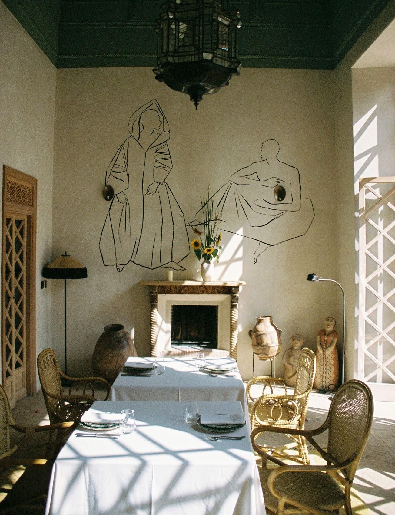 Dining room with wall murals