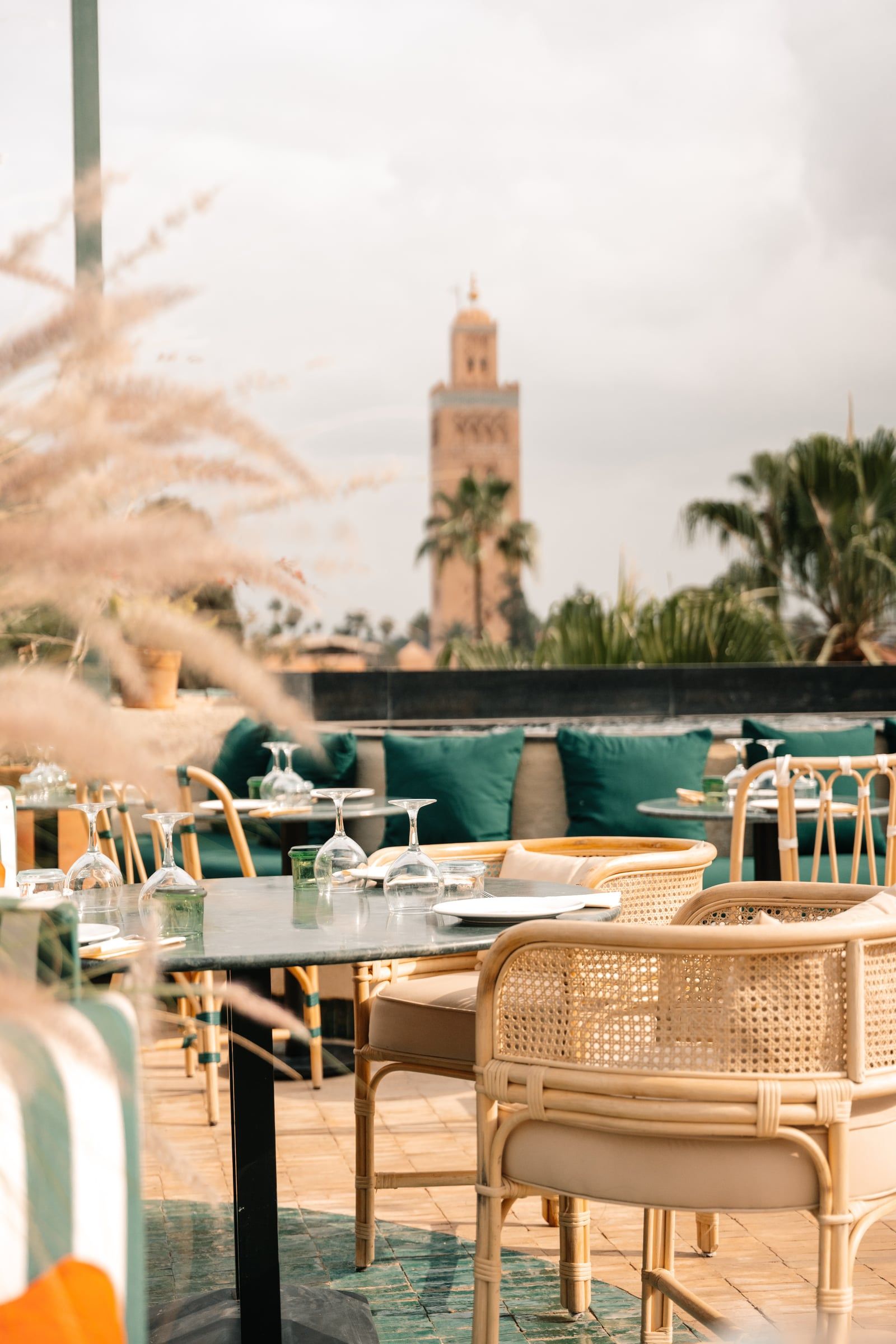 SAMA's rooftop terrace looking toward the Koutoubia minaret